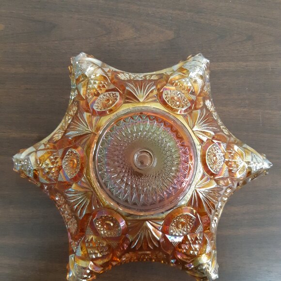 Large Marigold Carnival Glass Ruffled, Sawtooth Bowl - Picture 2 of 4